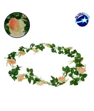 GloboStar® 09003 Τεχνητό Κρεμαστό Φυτό Διακοσμητική Γιρλάντα Μήκους 2.2 μέτρων με 10 X Μεγάλα Τριαντάφυλλα Ροζ